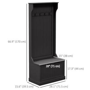 4-In-1 Hall Tree with Coat Rack, Top Shelf, Shoe Storage and Bench Seat, Entryway Bench with 4 Hooks