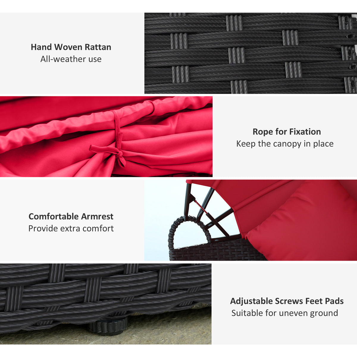 4-piece Round Sofa Bed, Outdoor Daybed with Retractable Canopy, PE Rattan Wicker Patio Lounge Chair