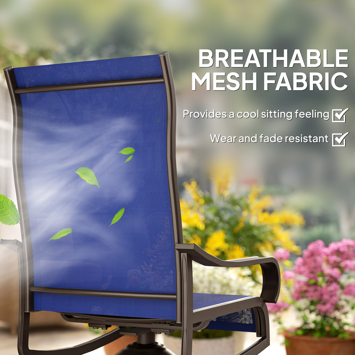 Patio Dining Chairs Set of 2, 360° Swivel Rocking Outdoor Chairs with Armrests, Breathable Mesh, Navy Blue