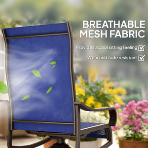 Patio Dining Chairs Set of 2, 360° Swivel Rocking Outdoor Chairs with Armrests, Breathable Mesh, Navy Blue