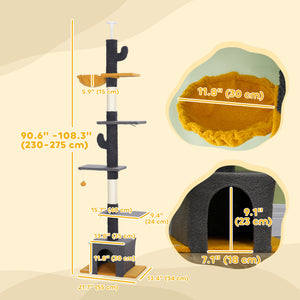 Floor to Ceiling Cat TreeTower with 90.5"-108" Adjustable Height, Scratching Posts, Hammock, Condo – view 2