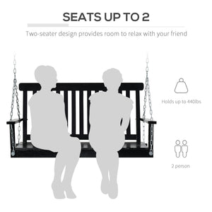 2-Seater Patio Swing Chair, Fir Wooden Porch Swing with Slatted Design, Hanging Chains for Outdoor, Garden, Black