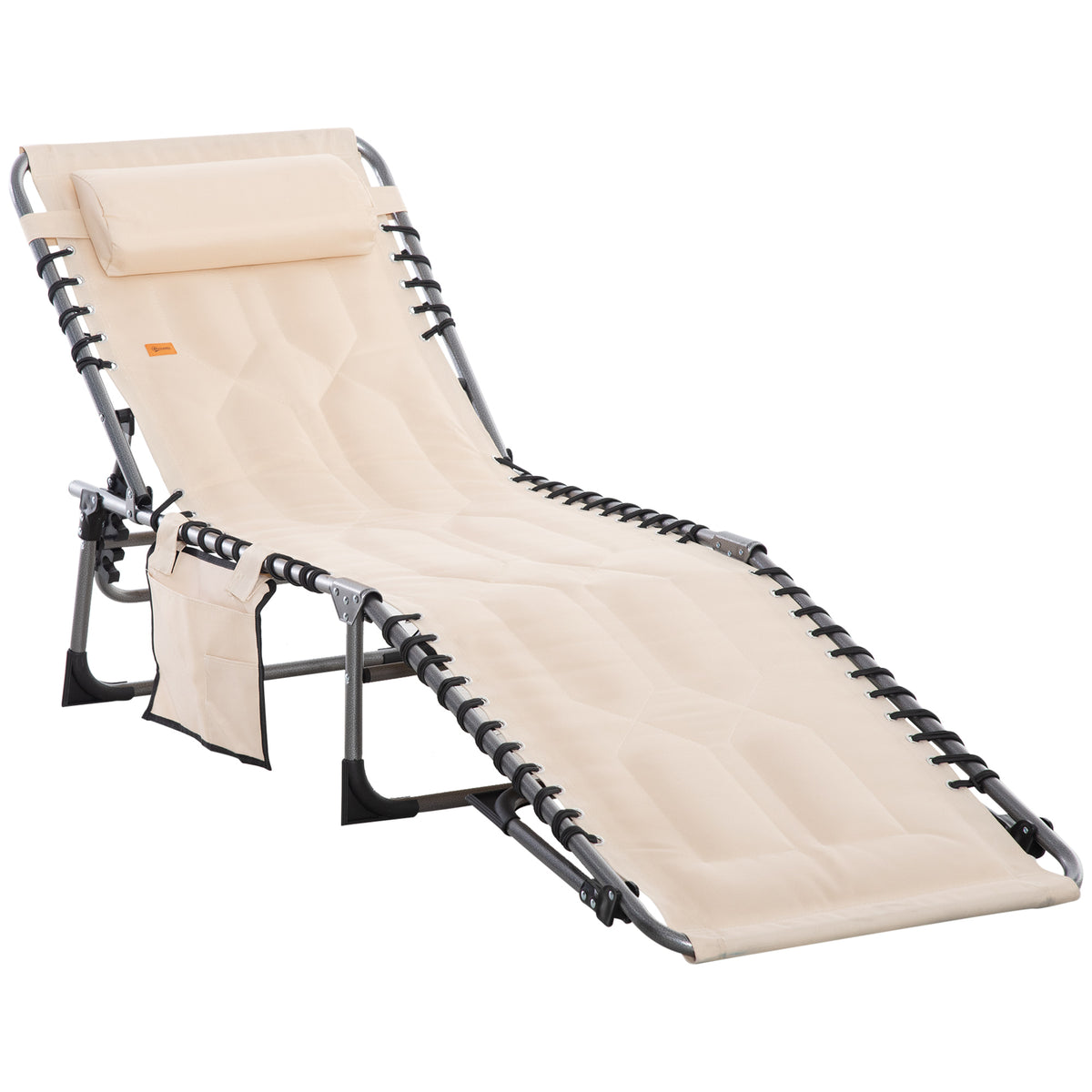 Outdoor Lounge Chair, Folding Chaise Lounge, Patio Padded Tanning Chair with 5-position Adjustable