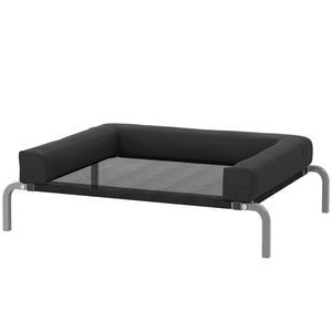 Elevated Dog Bed, Portable Raised Dog Cot with Breathable Mesh, Removable and Water-Resistant Bolsters, Black