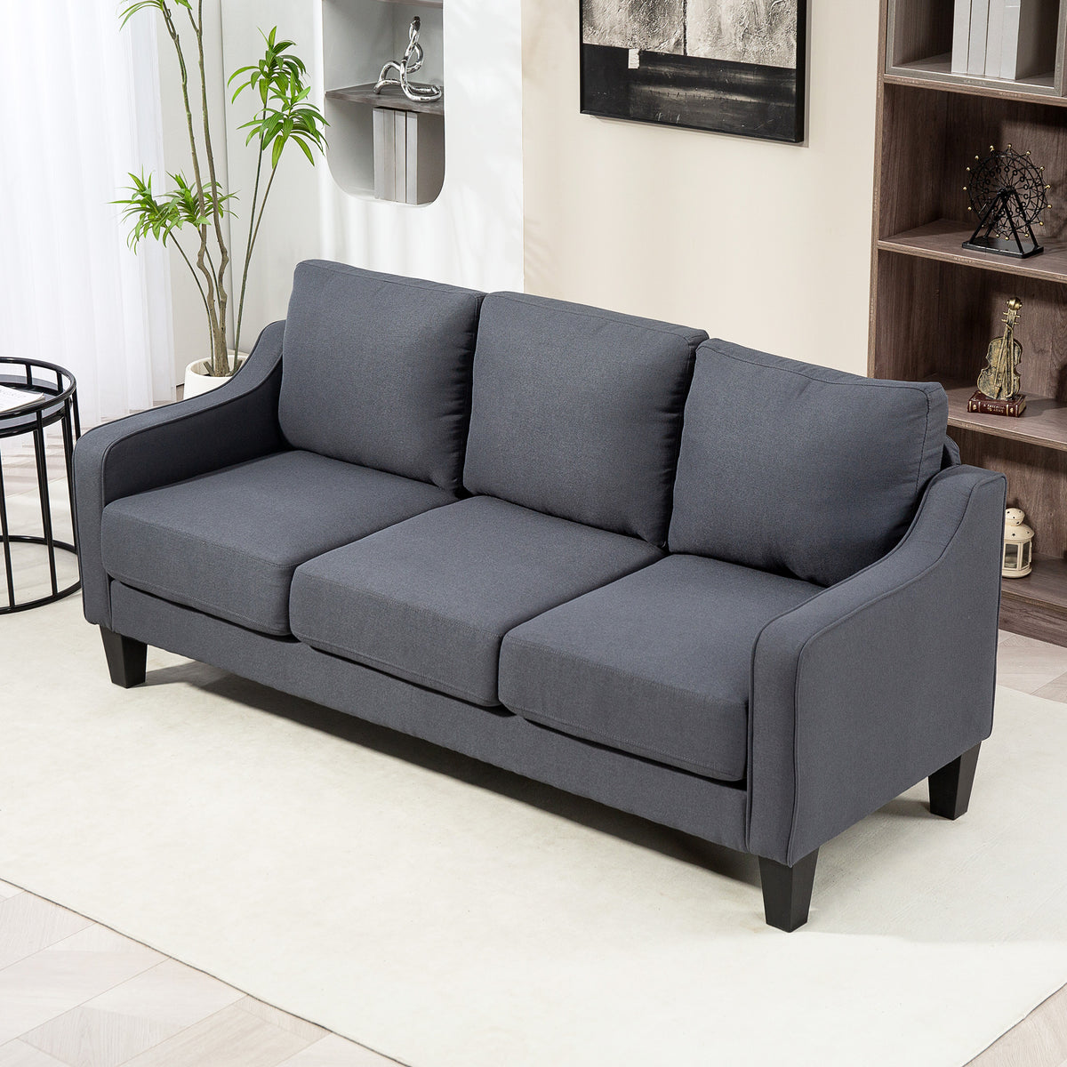 3 Seater Sofa, Modern Couch with Pocket Spring, Linen Upholstered, Thick Padded, Beige – view 14