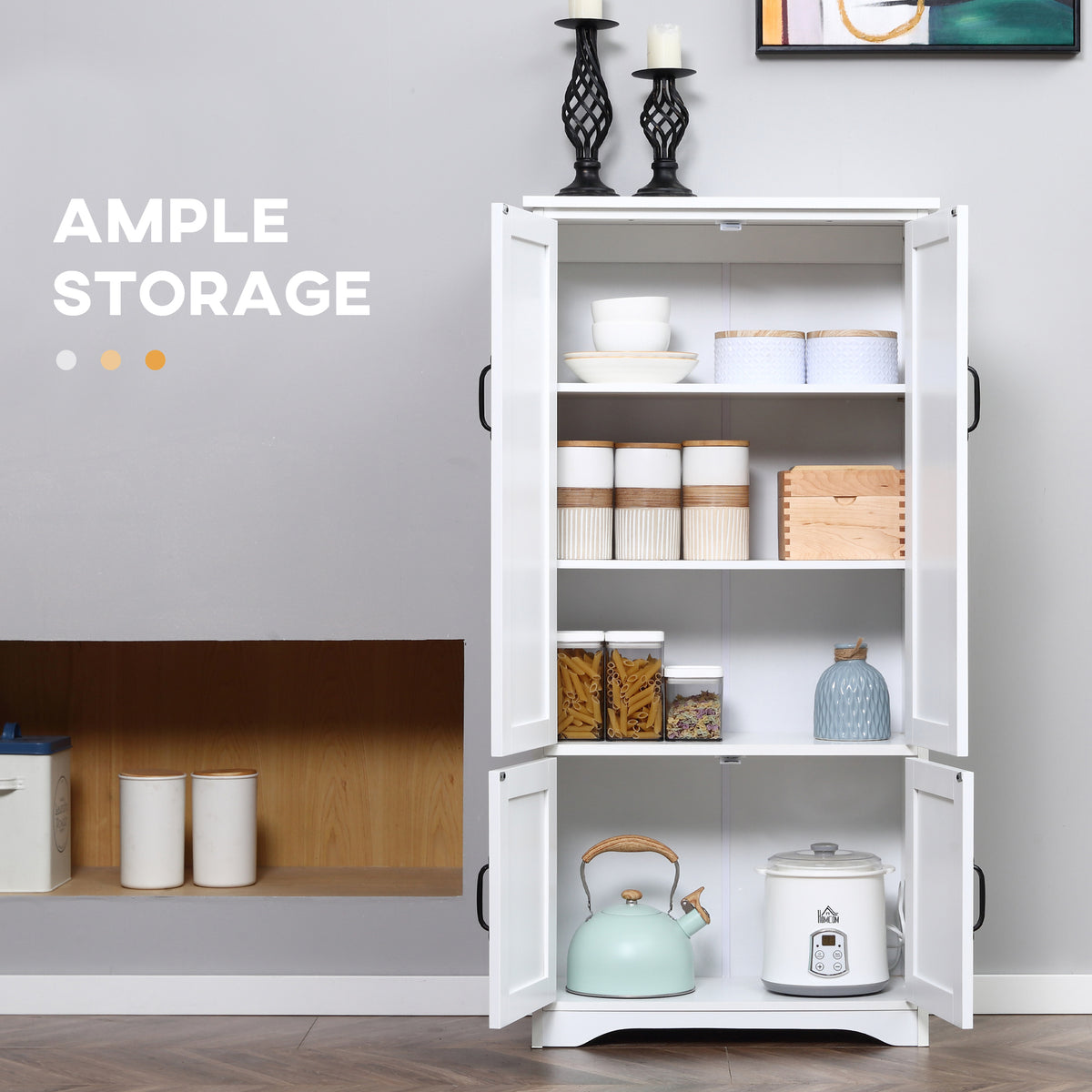 48" 4-Door Storage Cabinet Multi-Storey Large Space Pantry with Adjustable Shelves Black – view 32