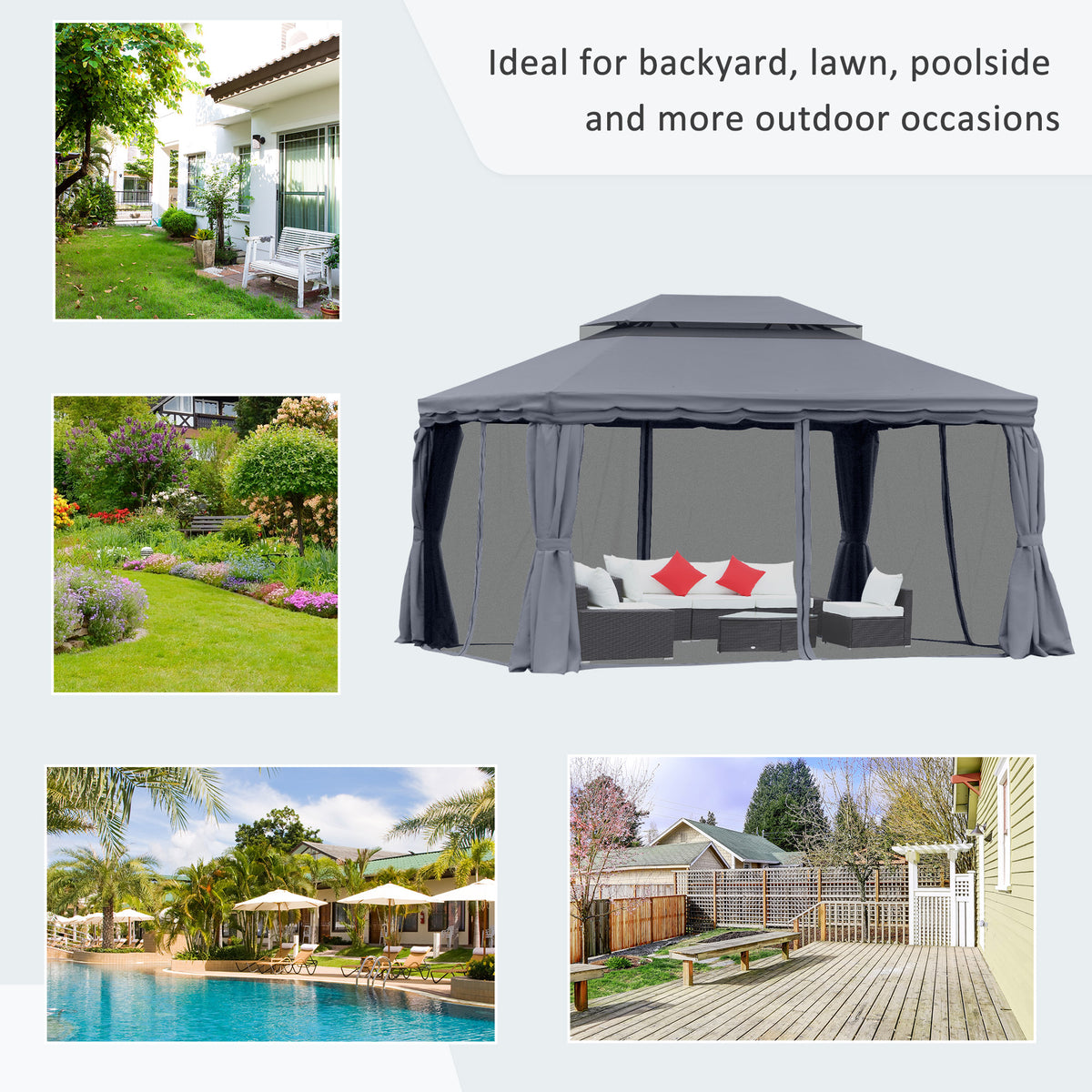 13' x 10' Patio Gazebo, Double Roof Outdoor Gazebo Canopy Shelter with Netting & Curtains – view 13