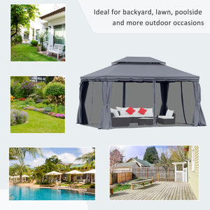 13' x 10' Patio Gazebo, Double Roof Outdoor Gazebo Canopy Shelter with Netting & Curtains – view 13