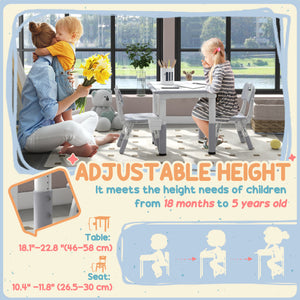 Qaba 3 Pieces Toddler Table and Chair Set, Height Adjustable Kids Table and Chair Set w/ Storage, for Playroom