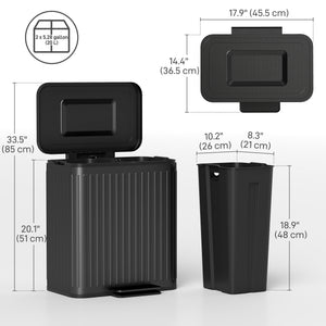 Trash Can, 2 x 5.3 Gallon (2 x 20 L) Garbage Can with Soft-Close Lid, Removable Inner Buckets for Kitchen Home Office