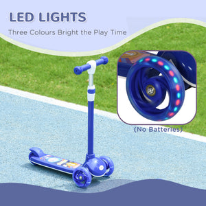 Qaba 3 Wheel Kids Scooter, Toddler Kick Scooter with Adjustable Height, Rear-Fender Brake, LED Light, TPE Handlebar