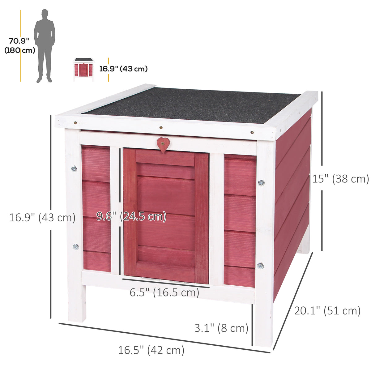 Wooden Rabbit Hutch, Bunny Cage with Waterproof & Openable Asphalt Roof, Outdoor Cat House Guinea Pig Cage Duck Shelter, Indoor Outdoor Use, 20" x 16.5" x 17", Orange