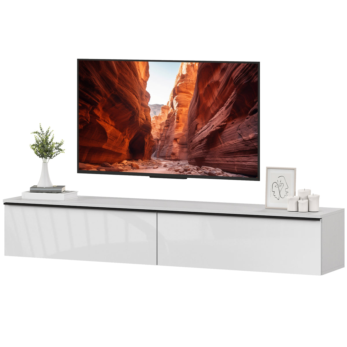 Wall Mounted TV Stand, Floating TV Cabinet with Storage, for TVs up to 70", High Gloss Effect – view 29