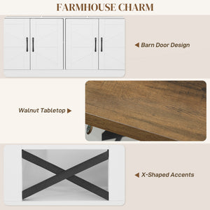 Sideboard, Buffet Cabinet with 4 Barn Doors and 3 Drawers, Coffee Bar Cabinet with Adjustable Shelves, Black – view 27