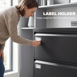 Lateral Filing Cabinet with 2 Drawers, Lockable Steel File Cabinet for A4/Letter/Legal Size Files, Black