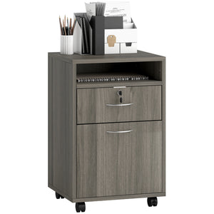 24" Filing Cabinet with Open Compartment, Lockable Drawer and Wheels, Home Office Storage Cabinet, Distressed Grey