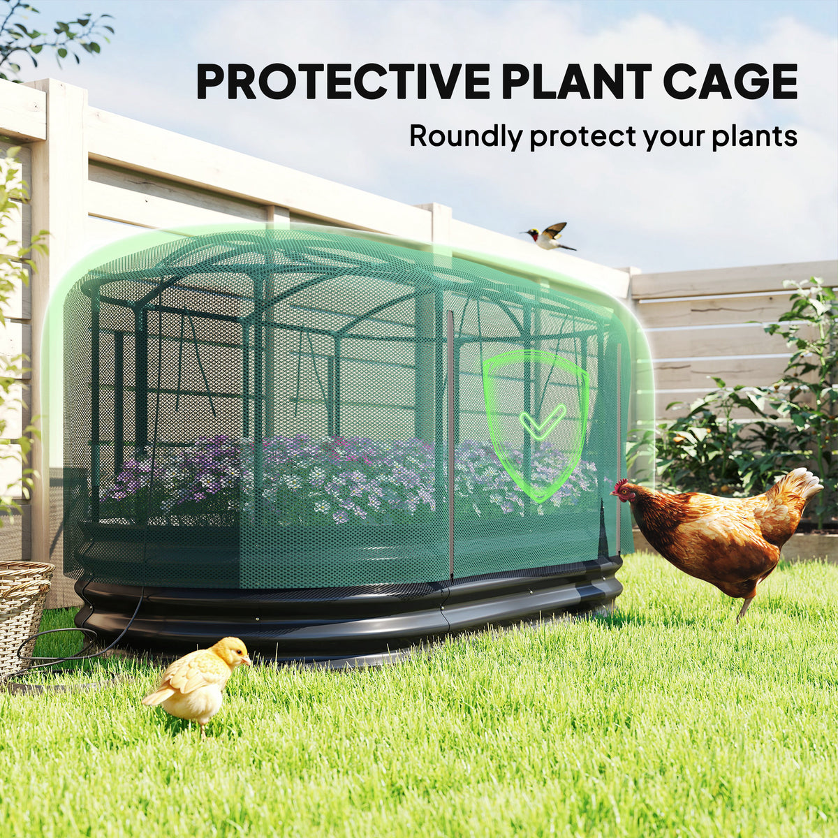 6' x 3' Galvanized Raised Garden Bed with Crop Cage Net Cover and Watering System, Outdoor Planter Box, Dark Grey