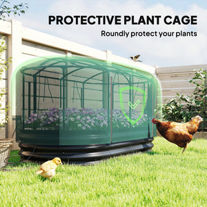 6' x 3' Galvanized Raised Garden Bed with Crop Cage Net Cover and Watering System, Outdoor Planter Box, Dark Grey