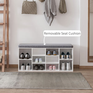 Shoe Bench with Storage, Upholstered Entryway Bench with Adjustable Shelves, Cushion for Living Room, Hallway, White
