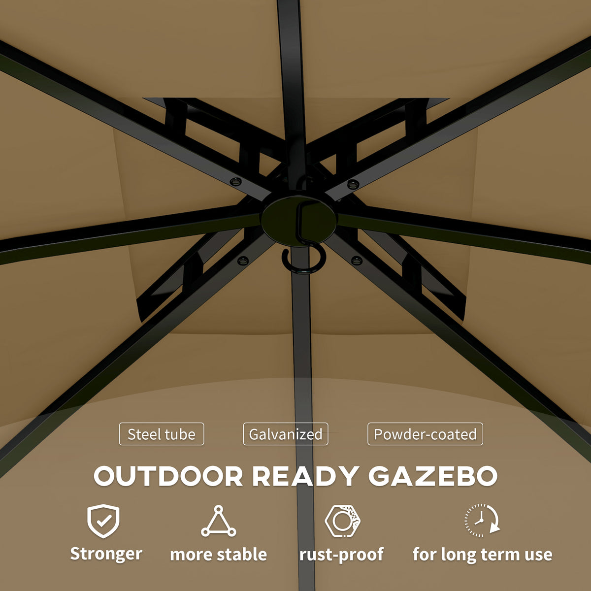 11' x 11' Outdoor Gazebo, Double Roof Patio Gazebo Canopy with Curtains, Church Windows, Galvanised Steel Frame, Beige