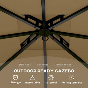 11' x 11' Outdoor Gazebo, Double Roof Patio Gazebo Canopy with Curtains, Church Windows, Galvanised Steel Frame, Beige