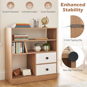 Open Storage Cabinet with 3 Open Compartments and 2 Drawer-Natural view 8