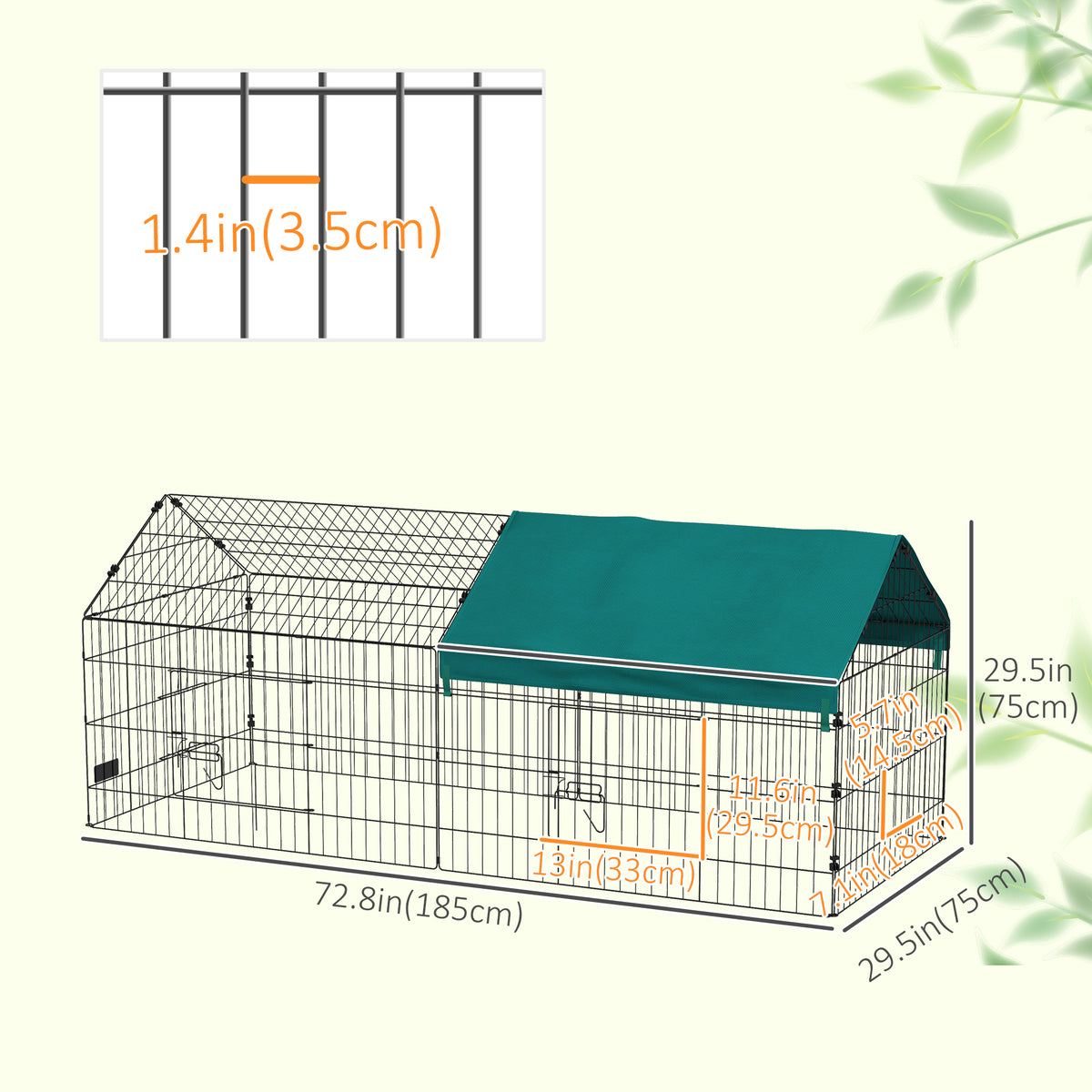 73" Small Animal Cage with Roof, Indoor/Outdoor Use,  for Chicken, Rabbits, Chinchillas