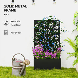 Metal Raised Garden Bed with Privacy Panel, Freestanding or Wall Mounted Outdoor Planter Box for Garden, Patio