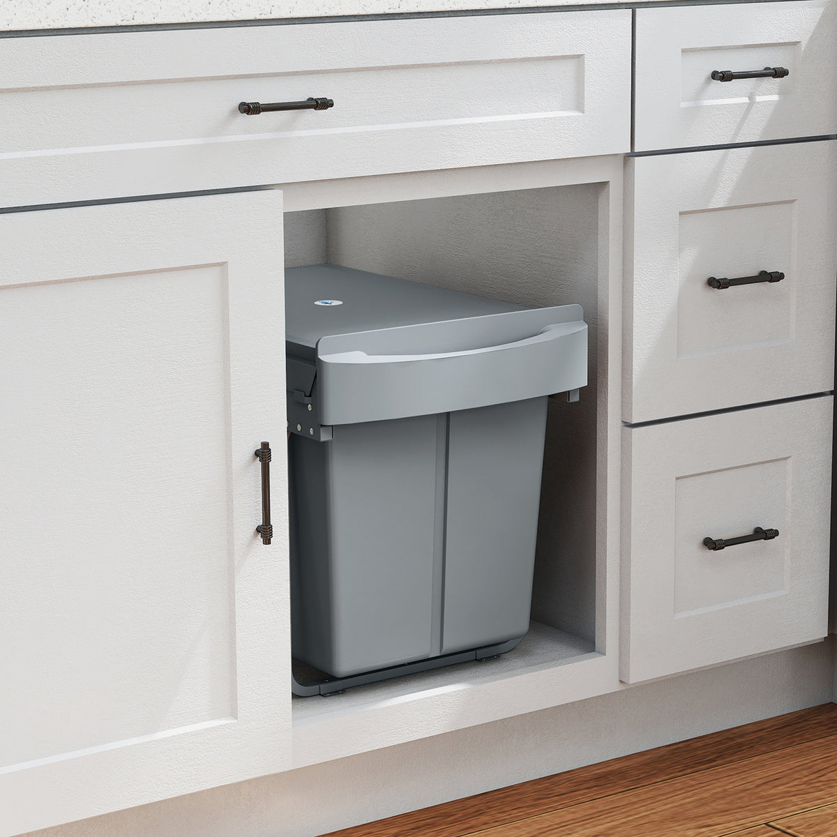 Pull Out Trash Can Under Cabinet, 10.6 Gallon (40L) Slide Out Garbage Can with 2 Removable Compartments, Grey