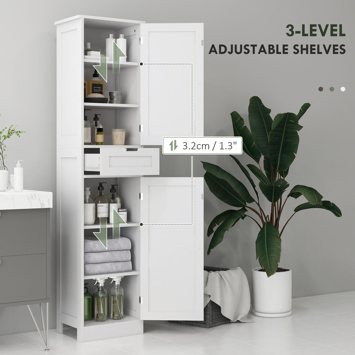 Freestanding Bathroom Cabinet with Drawer and 2 Doors, Tall Bathroom Cupboard for Kitchen, Study, Living Room