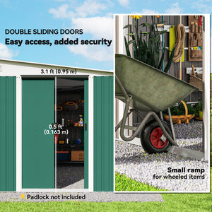 11' x 9' Steel Garden Storage Shed, Outdoor Metal Tool House with Double Sliding Doors & 2 Air Vents, Grey – view 19
