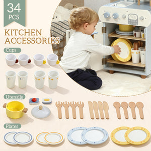 Qaba Wooden Dishwasher Playset, Play Sink Toys with Faucet, Turning Knobs and Accessories, Gift for Boys Girls Toddlers