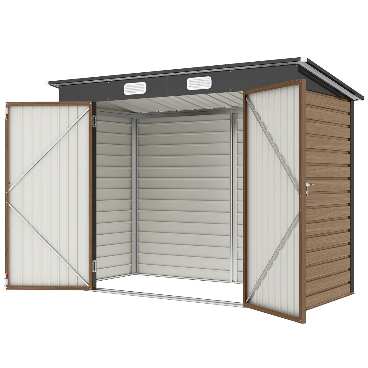 8 x 4FT Galvanized Garden Storage Shed, Metal Outdoor Shed with Double Doors and 2 Vents, Oak – view 36