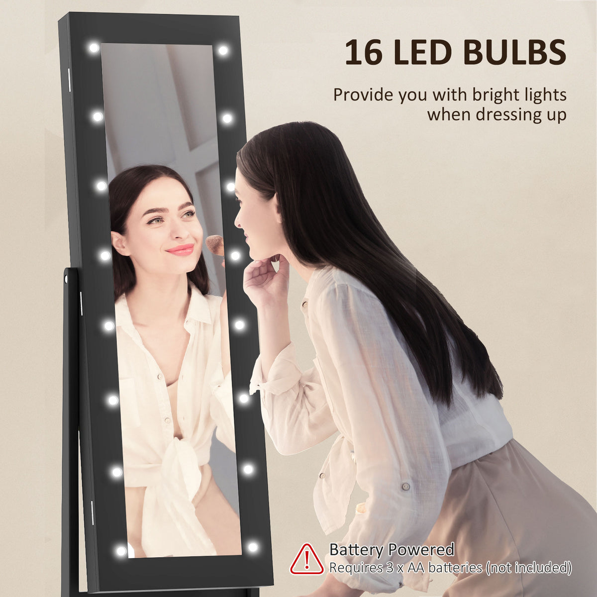 Free Standing Armoire Organizer, Lighted Mirrored Jewelry Cabinet w/ Angle Adjustable & 16 LED Lights Warm – view 25