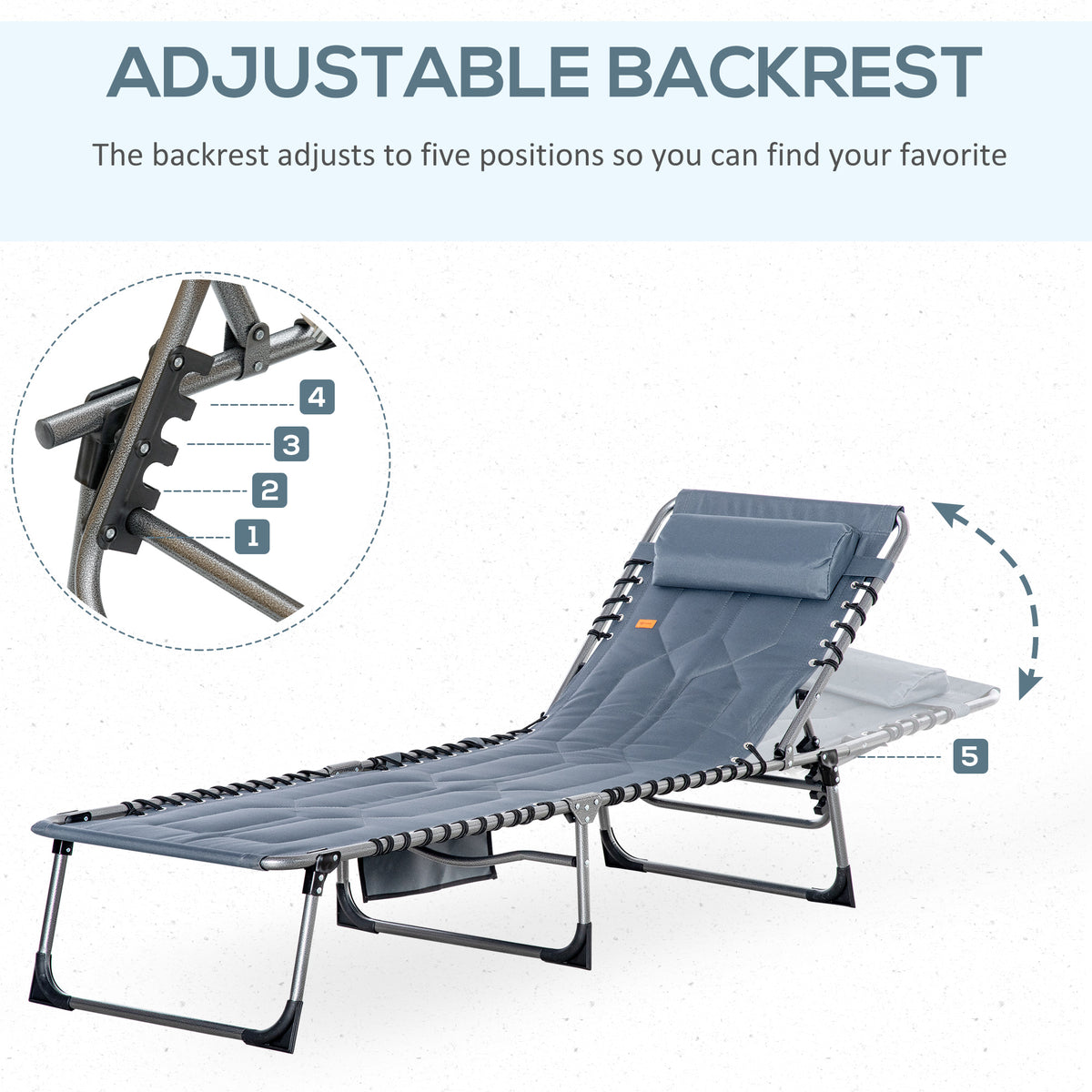 Outdoor Lounge Chair, Folding Chaise Lounge, Patio Padded Tanning Chair with 5-position Adjustable – view 10