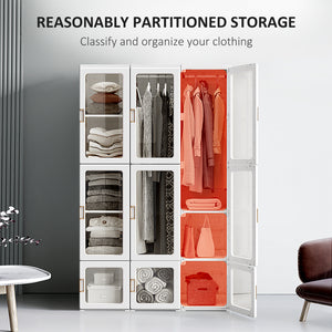 Small Apartment Bedroom Closet Foldable Portable Closet with Cube Storage Hanging Rods Magnet Doors, White