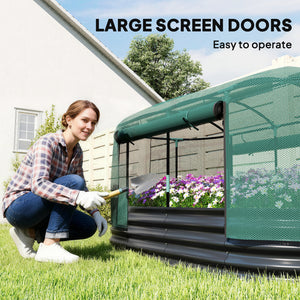 6' x 3' Galvanized Raised Garden Bed with Crop Cage Net Cover and Watering System, Outdoor Planter Box, Dark Grey