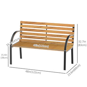 48"L Garden Bench Outdoor Patio 2-Person Wooden Seat Chair Park Loveseat  Yard Furniture w/ Steel Frame