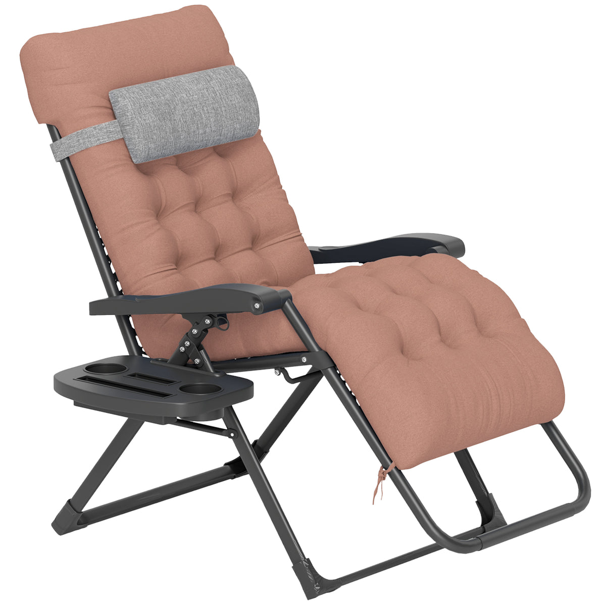 Padded Folding Recliner Chair, Patio Lounger with Cupholder, Adjustable Backrest, Removable Cushion, Black – view 22