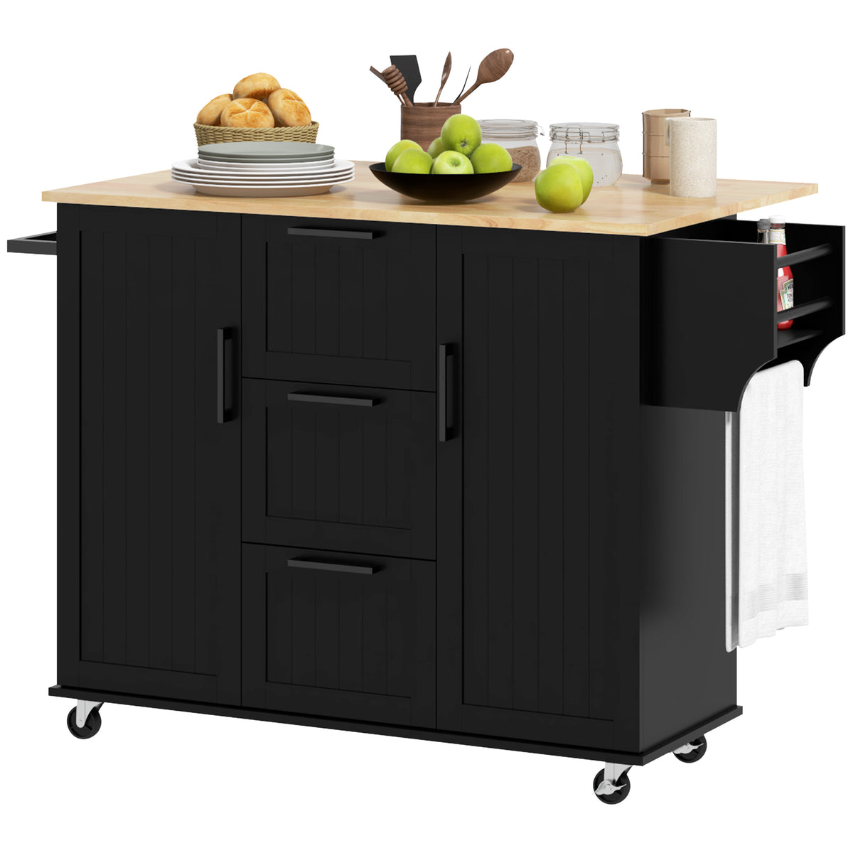 Rolling Kitchen Cart on Wheels with Drop Leaf, Kitchen Island with 3 Drawers – view 8