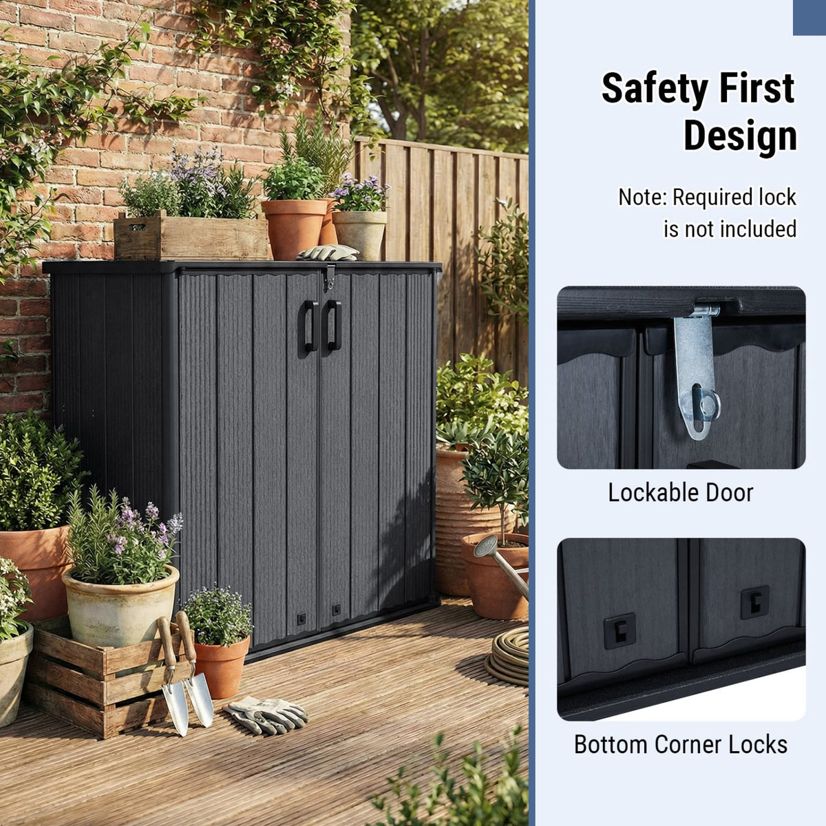 Outdoor 23.5 Cu.ft All-Weather Storage Box with Floor Lockable Door-Black view 6
