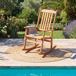 Outdoor Acacia Wood Rocking Chair with High Back and Armrests for Patio-Natural view 3