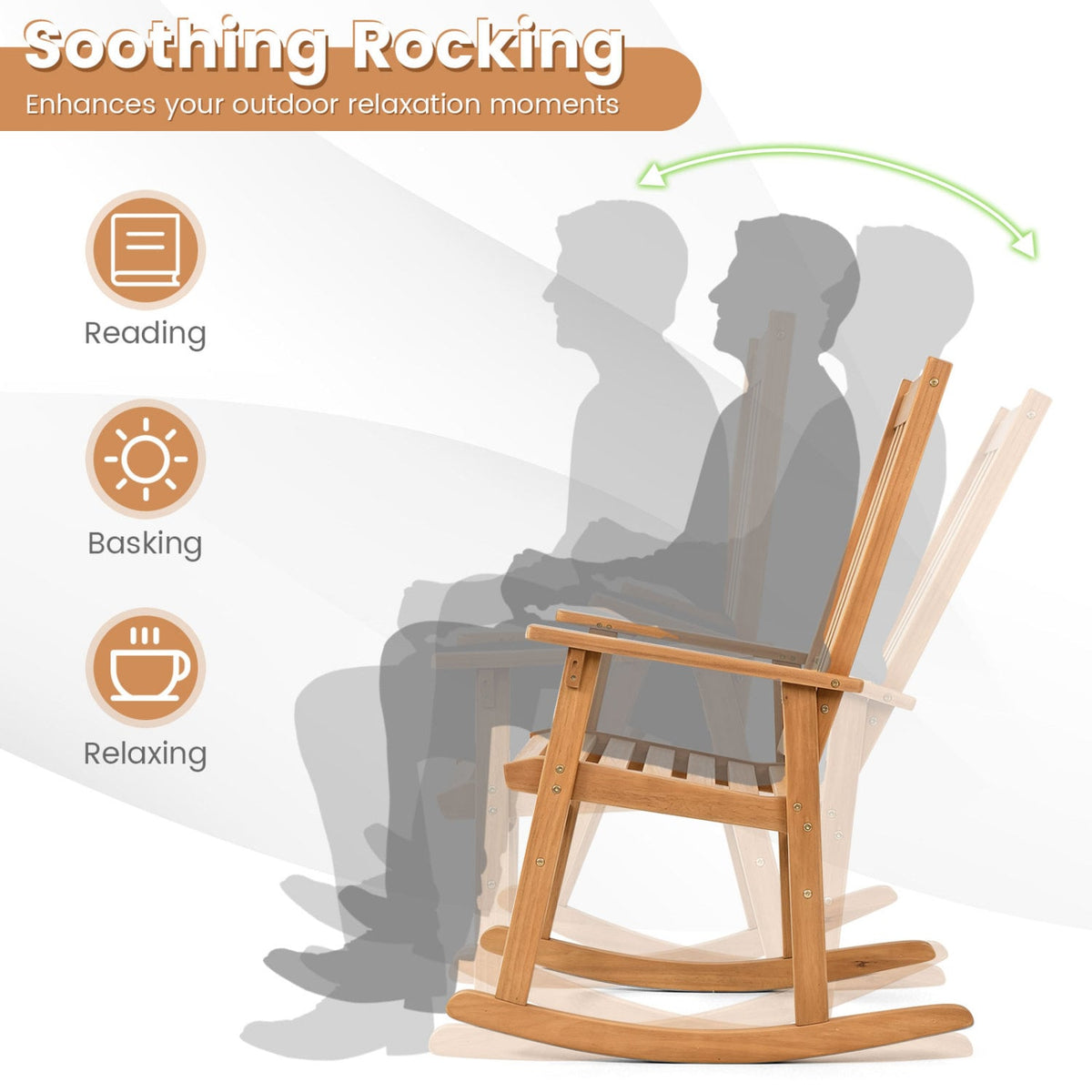 Outdoor Acacia Wood Rocking Chair with High Back and Armrests for Patio-Natural view 5