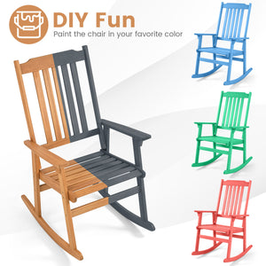 Outdoor Acacia Wood Rocking Chair with High Back and Armrests for Patio-Natural view 7