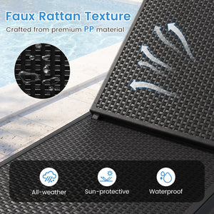 Outdoor Chaise Lounger Chair with Waterproof Rattan Textured PP Surface Set of 2-Black view 7