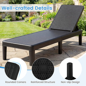 Outdoor Chaise Lounger Chair with Waterproof Rattan Textured PP Surface Set of 2-Black view 9