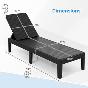 Outdoor Chaise Lounger Chair with Waterproof Rattan Textured PP Surface Set of 2-Black view 5