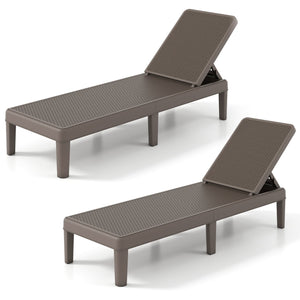 Outdoor Chaise Lounger Chair with Waterproof Rattan Textured PP Surface Set of 2-Brown view 4