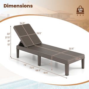 Outdoor Chaise Lounger Chair with Waterproof Rattan Textured PP Surface Set of 2-Brown view 5