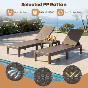 Outdoor Chaise Lounger Chair with Waterproof Rattan Textured PP Surface Set of 2-Brown view 8